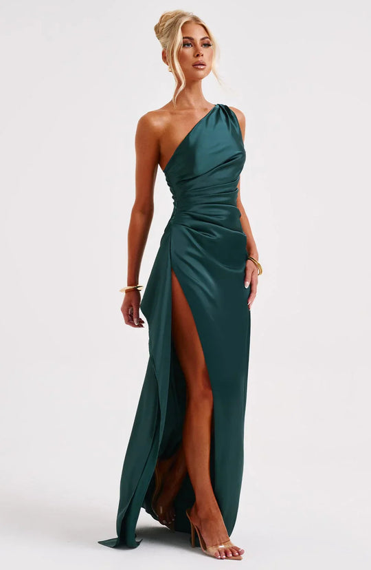 Women's One-Shoulder Ruched Maxi Evening Dress