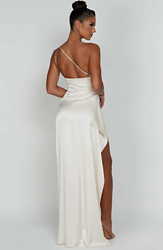 Women's One-Shoulder Ruched Maxi Evening Dress