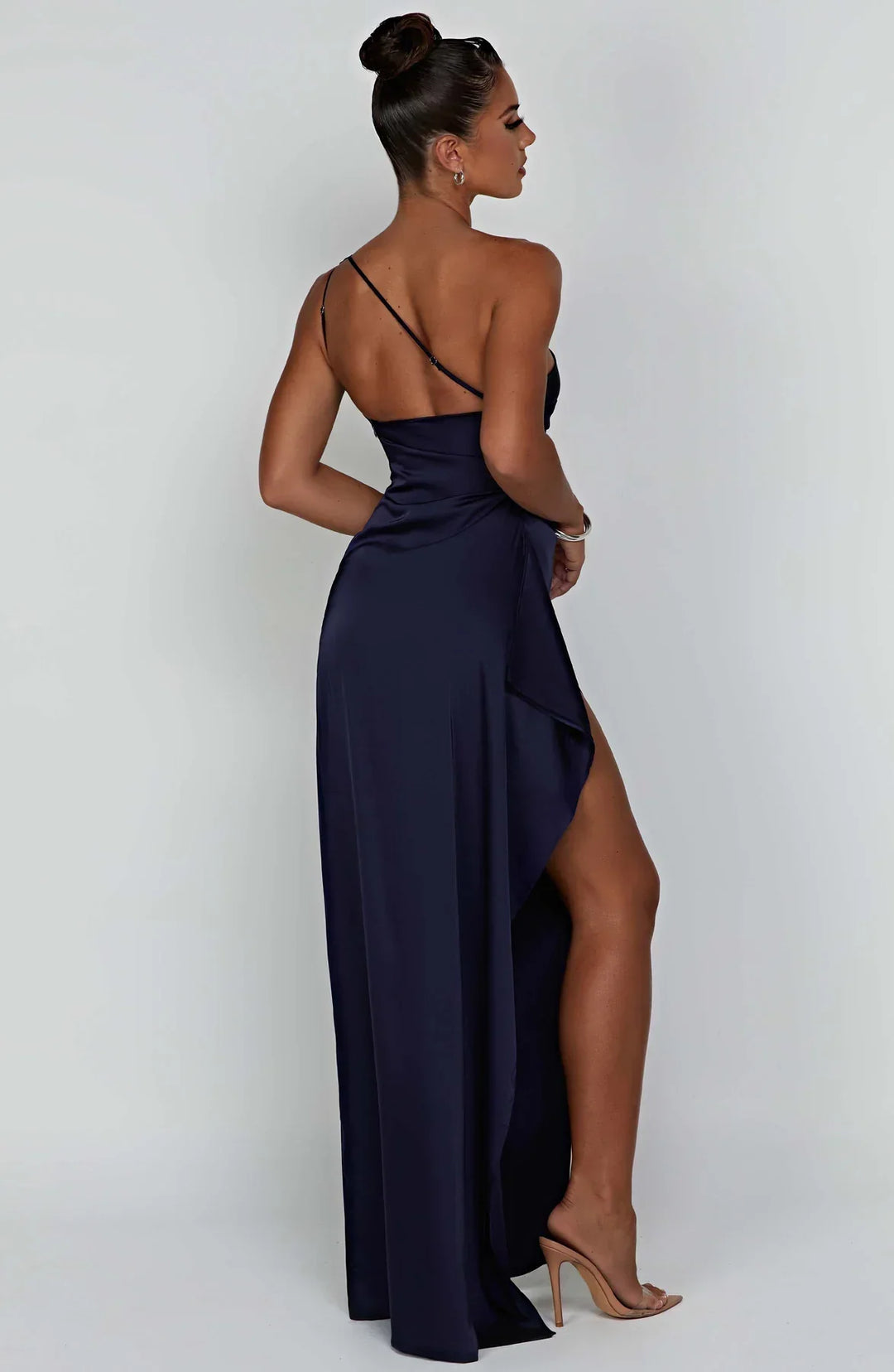 Women's One-Shoulder Ruched Maxi Evening Dress