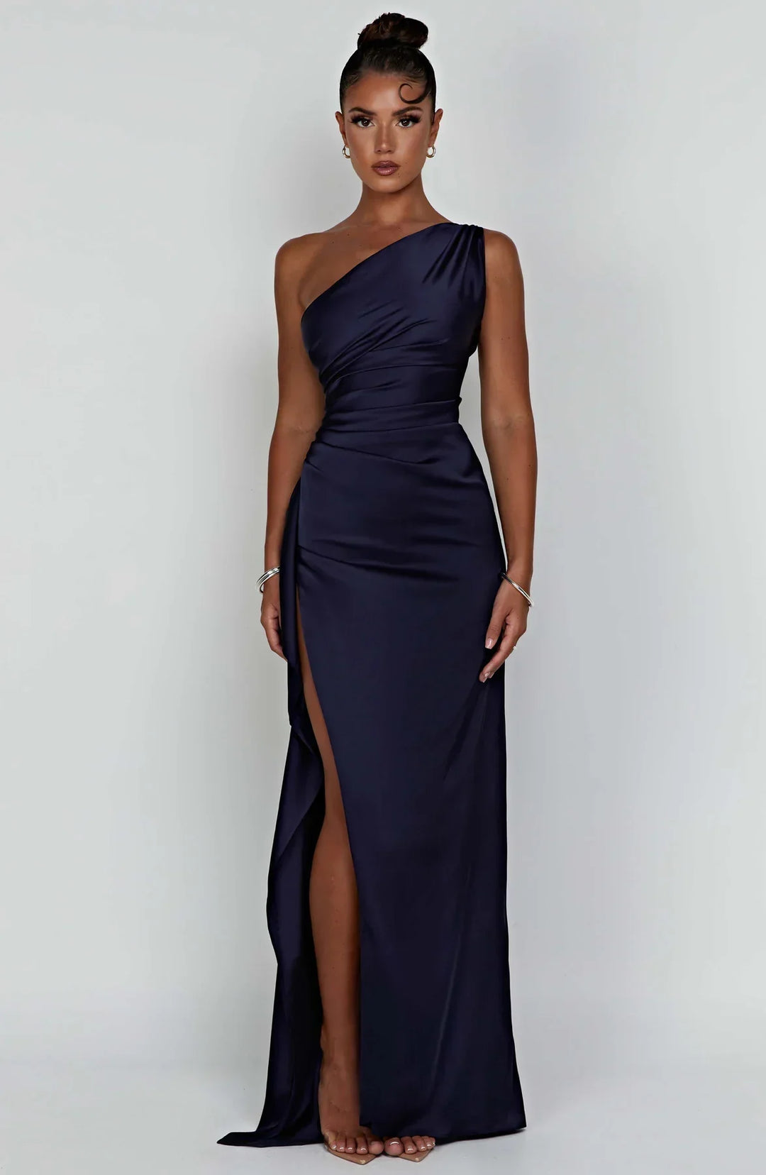 Women's One-Shoulder Ruched Maxi Evening Dress
