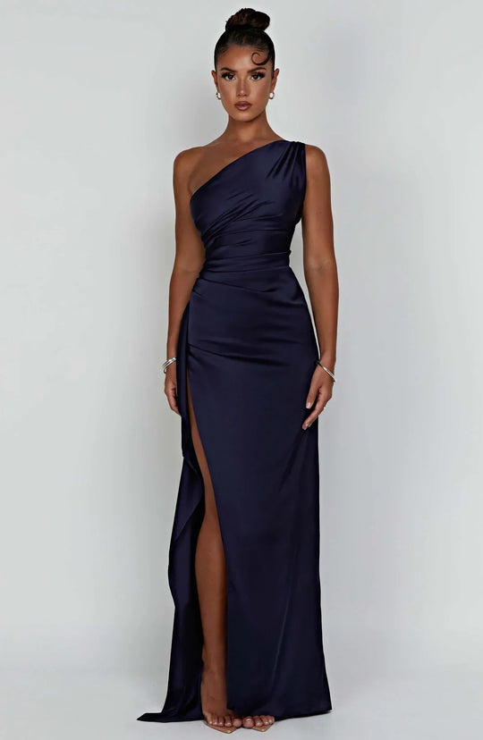 Women's One-Shoulder Ruched Maxi Evening Dress