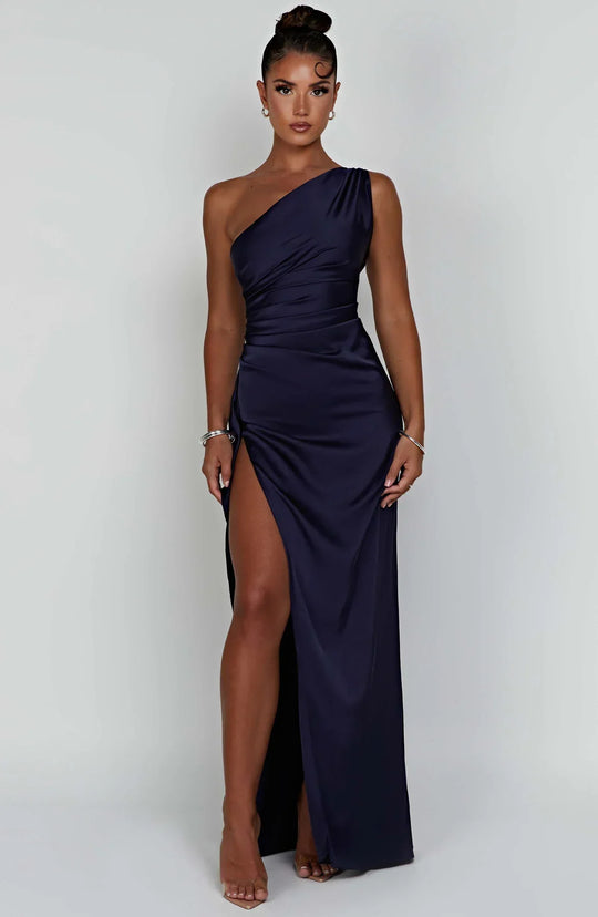 Women's One-Shoulder Ruched Maxi Evening Dress