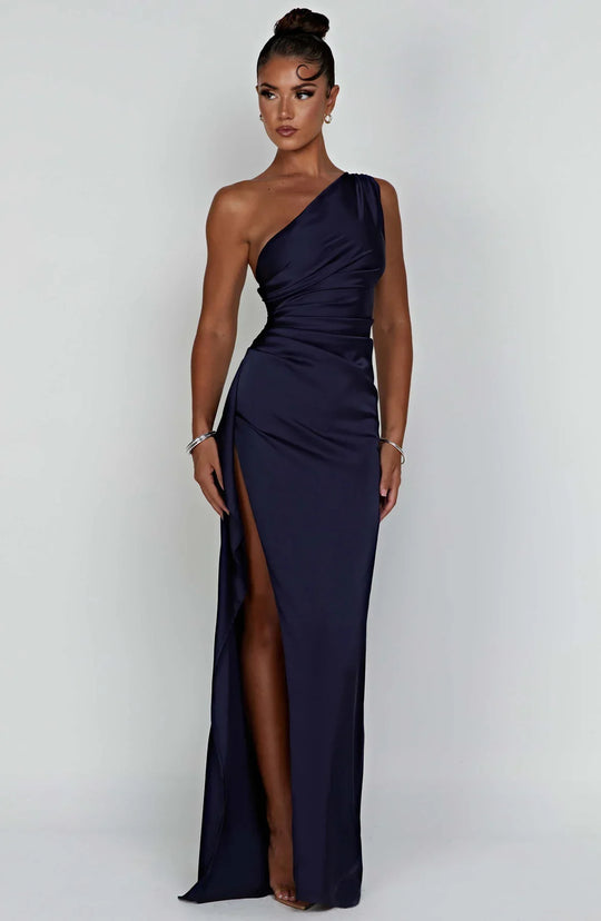 Women's One-Shoulder Ruched Maxi Evening Dress