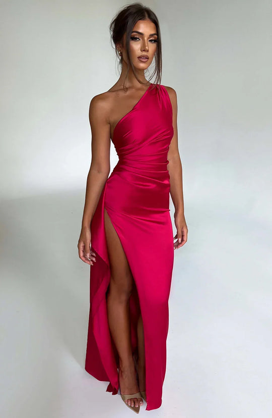 Women's One-Shoulder Ruched Maxi Evening Dress
