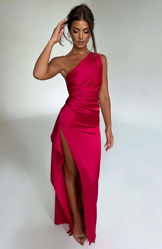 Women's One-Shoulder Ruched Maxi Evening Dress