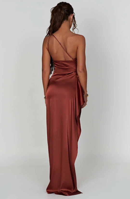 Women's One-Shoulder Ruched Maxi Evening Dress