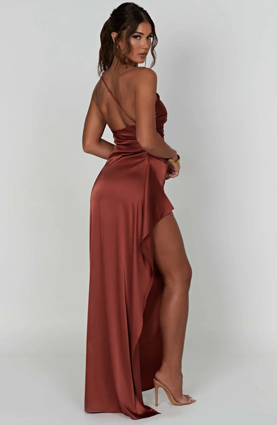 Women's One-Shoulder Ruched Maxi Evening Dress