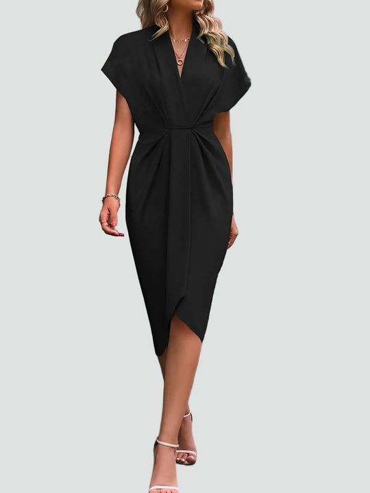 Women's Draped Waist Surplice Midi Dress