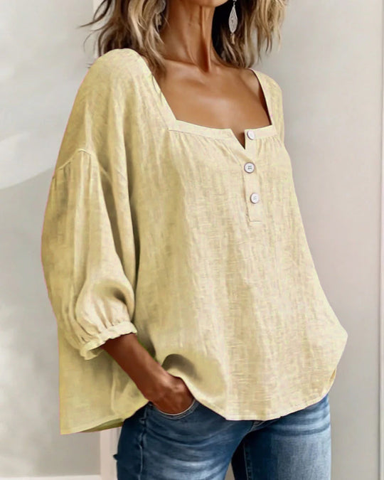 Women's Relaxed Square-Neck Button Detail Blouse