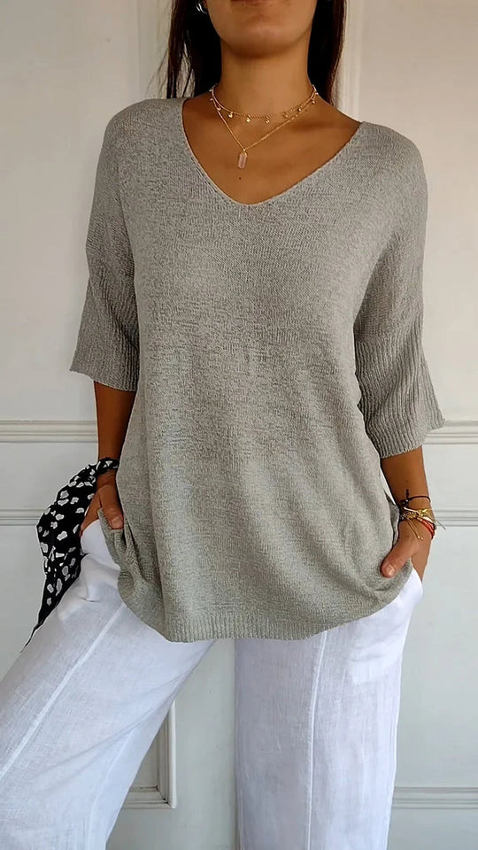 Women's Casual Textured V-Neck Knit Blouse