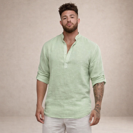 Men's Casual Linen-Blend Henley Shirt