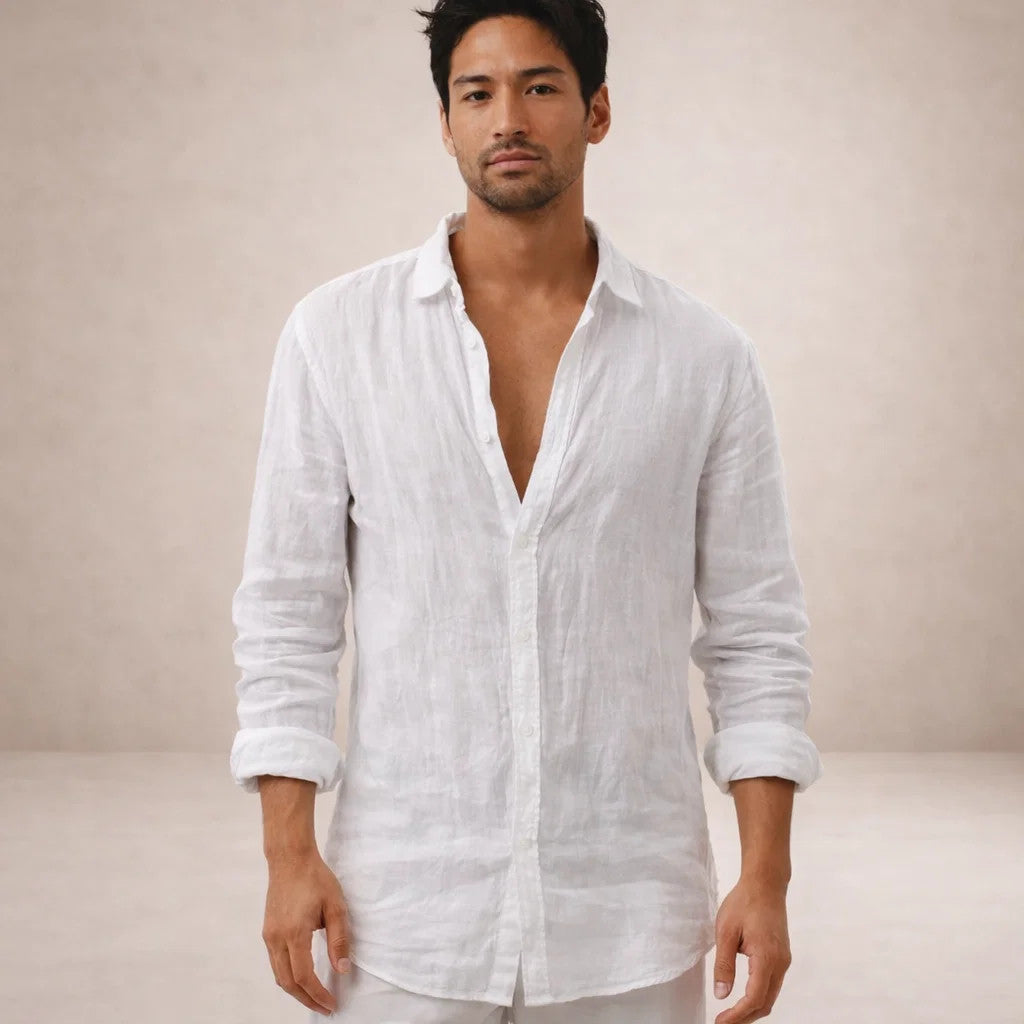 Men's Casual Linen-Blend Button-Up Shirt