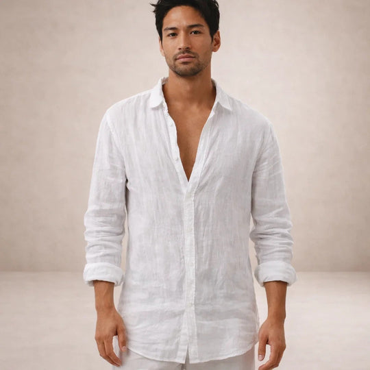 Men's Casual Linen-Blend Button-Up Shirt