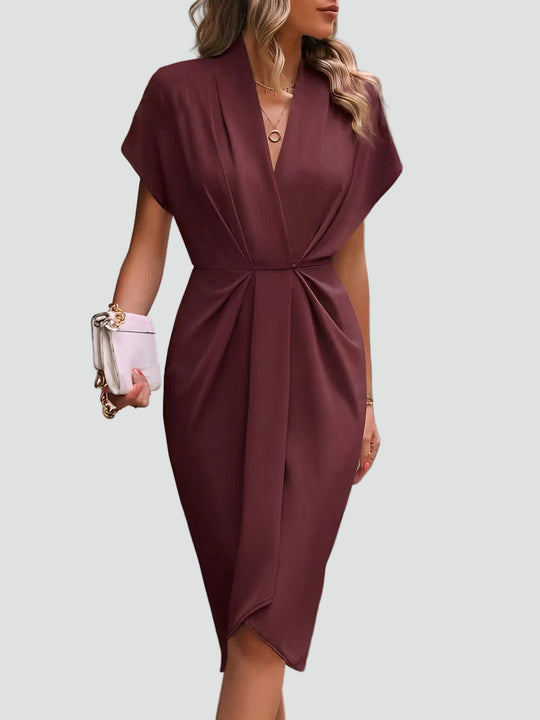 Women's Draped Waist Surplice Midi Dress