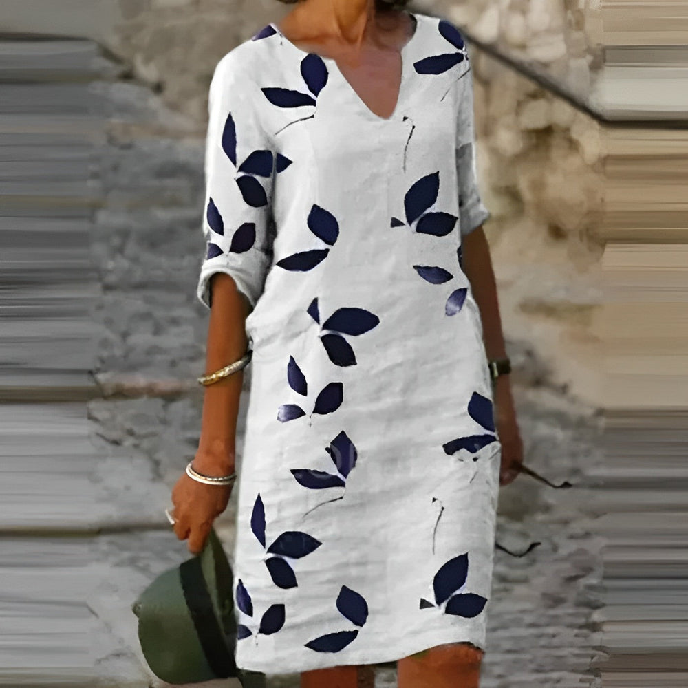 Damen lässiges Kleid mit abstraktem Blattdruck
