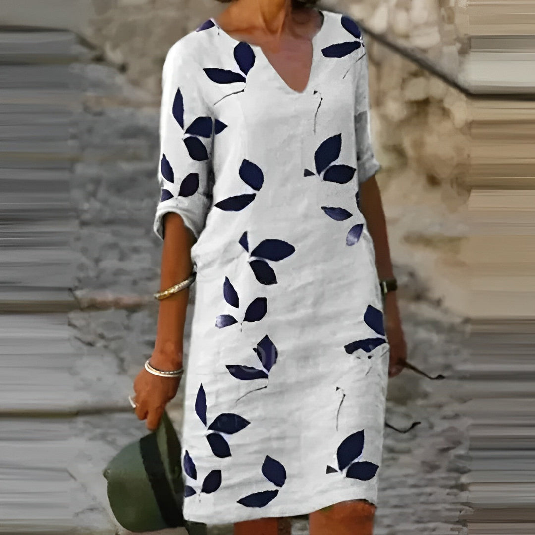 Damen lässiges Kleid mit abstraktem Blattdruck