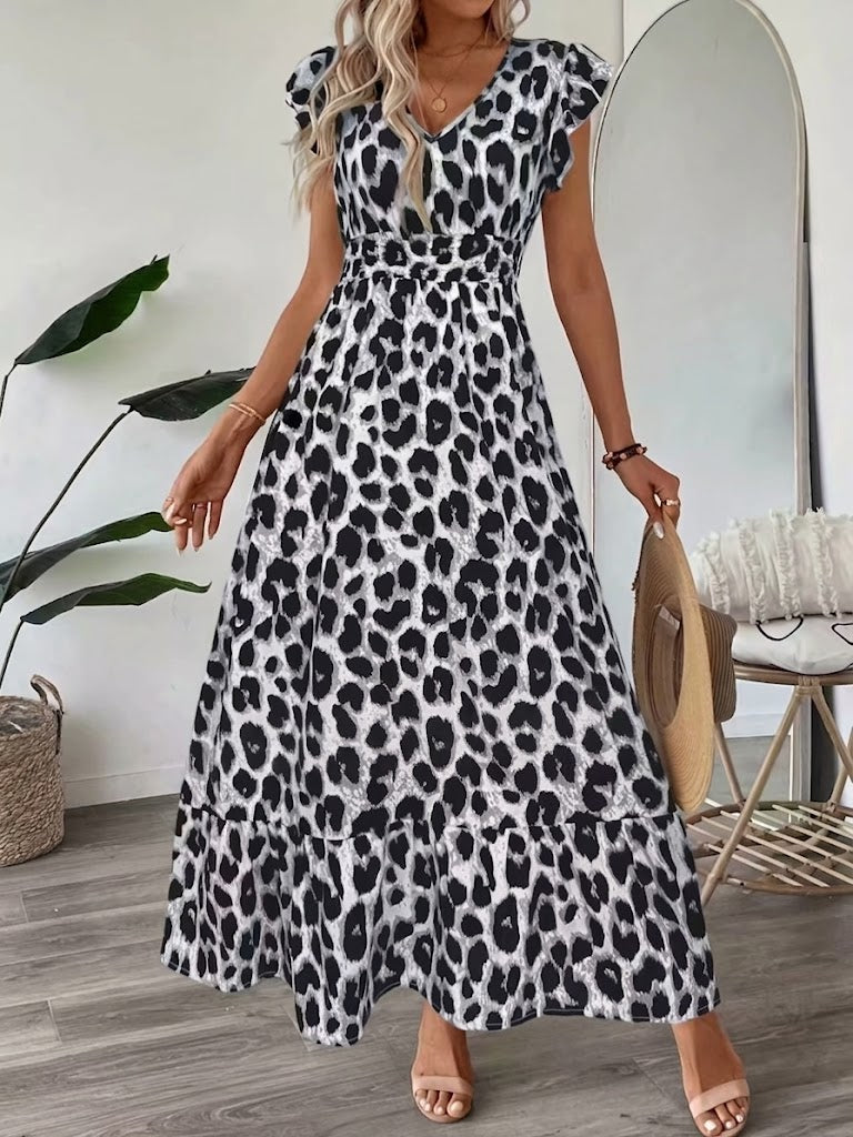 Women's Ornamental Print V-Neck Maxi Dress