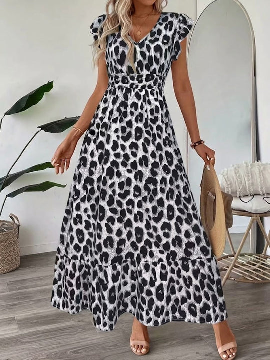 Women's Ornamental Print V-Neck Maxi Dress