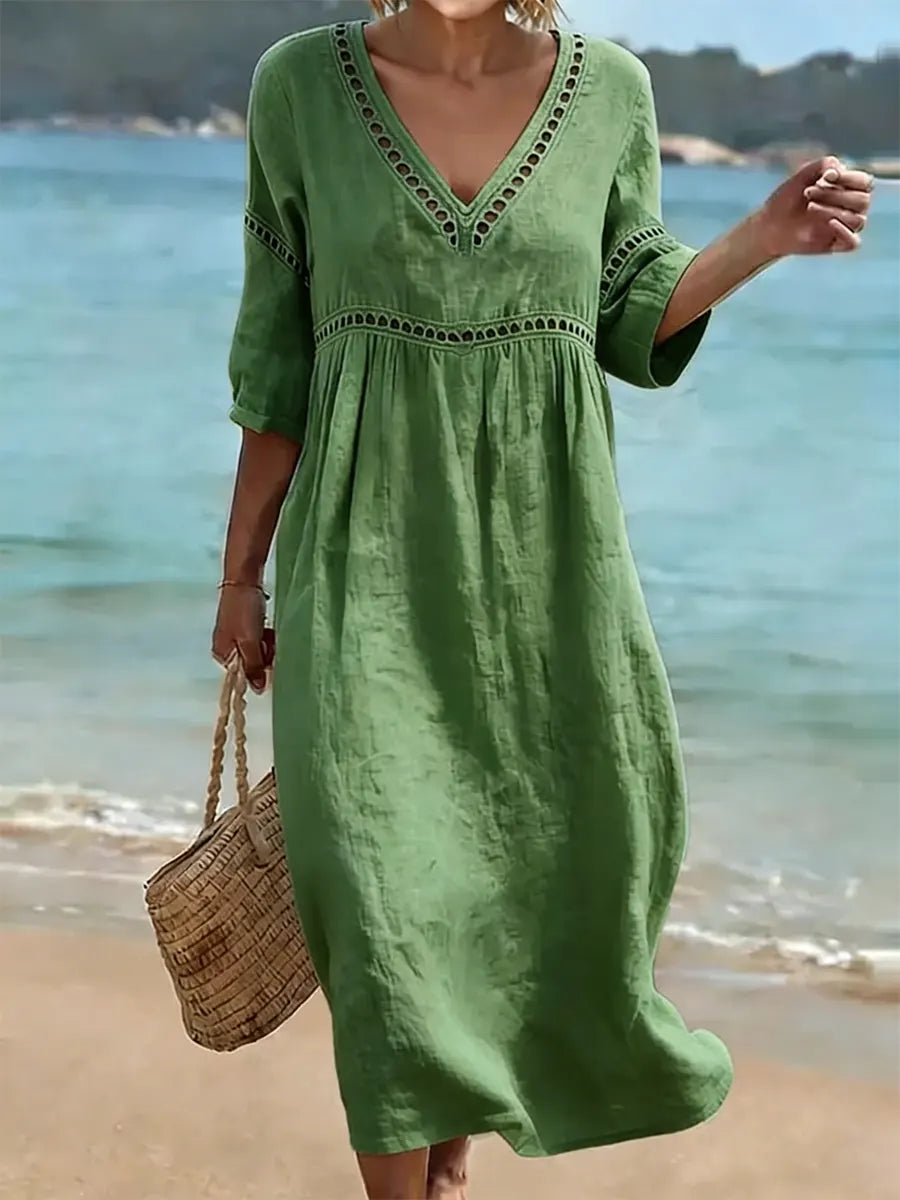 Women's Bohemian Lace Trim Midi Dress
