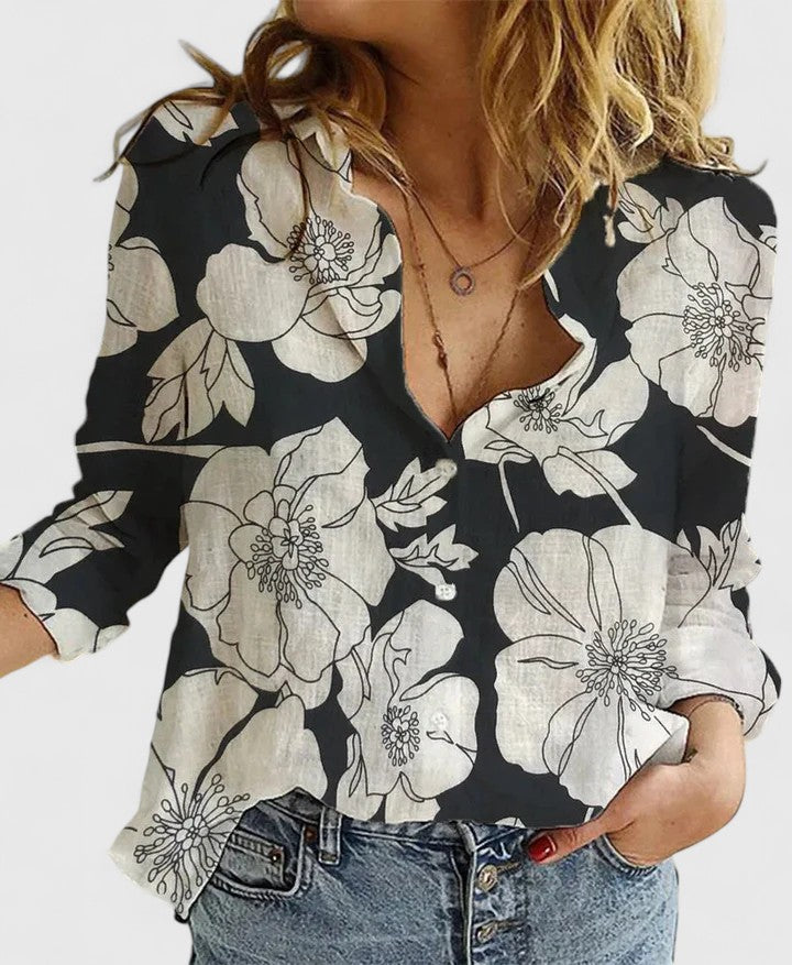 Women's Relaxed Linen-Look Button-Up Blouse