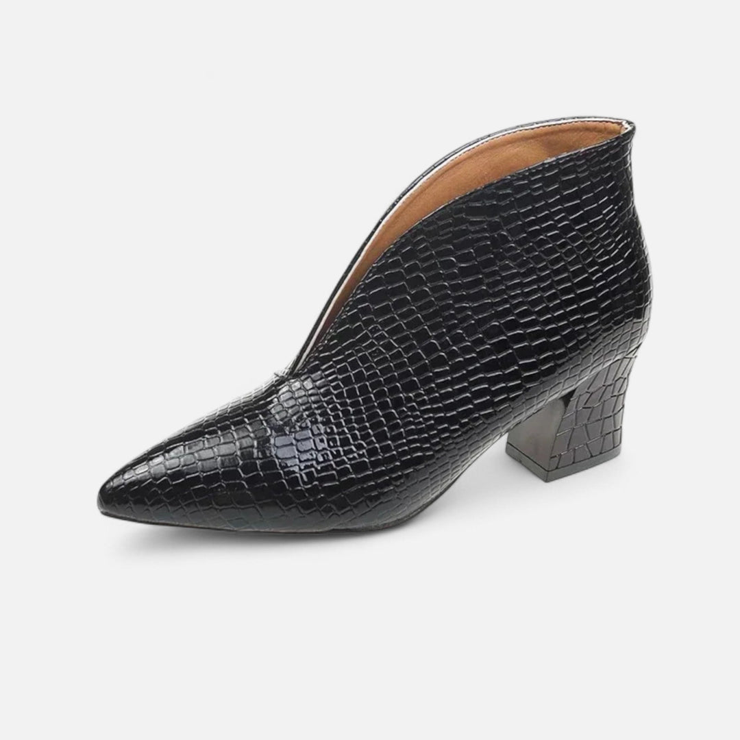 Women's Croc-Embossed Pointed-Toe Block Heel Ankle Boots