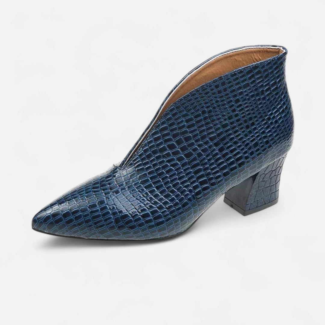 Women's Croc-Embossed Pointed-Toe Block Heel Ankle Boots