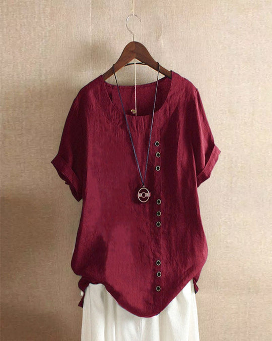 Women's Cotton Linen Button Detail Casual Blouse