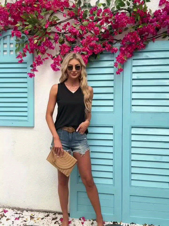 Women's Relaxed V-Neck Sleeveless Tank Top