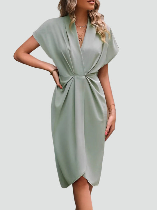 Women's Draped Waist Surplice Midi Dress