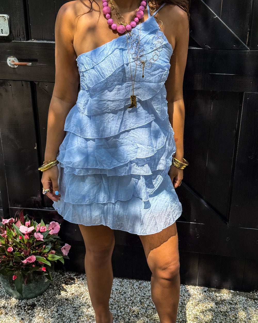 Women's Tiered Ruffle Halter Mini Dress
