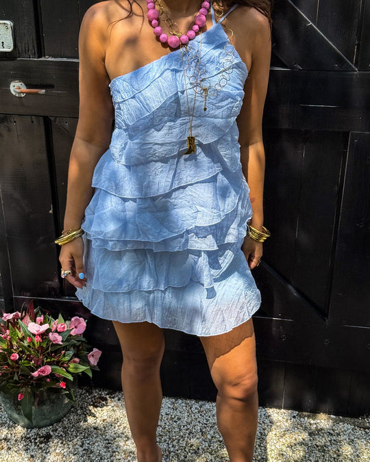 Women's Tiered Ruffle Halter Mini Dress