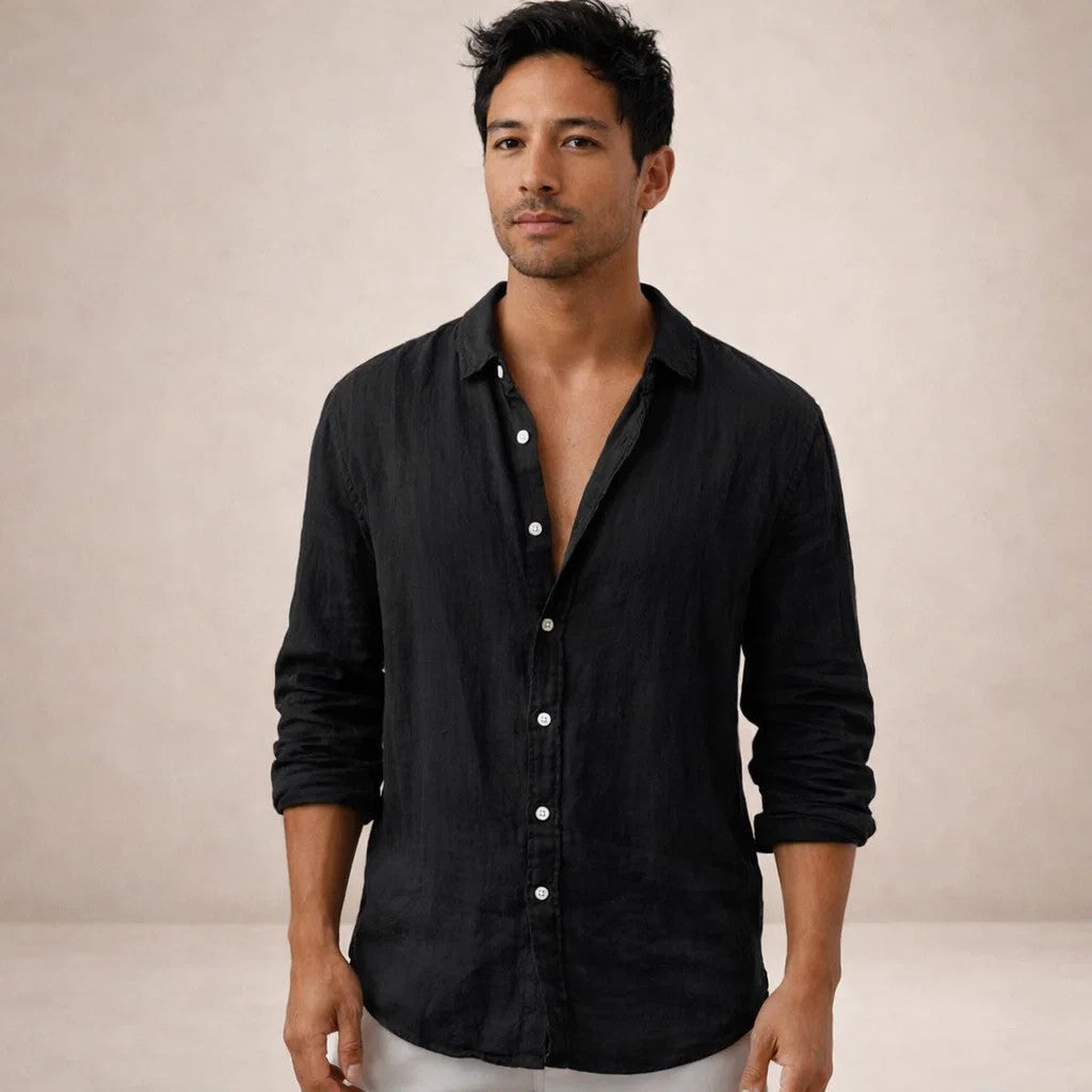 Men's Casual Linen-Blend Button-Up Shirt