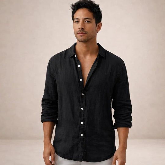 Men's Casual Linen-Blend Button-Up Shirt