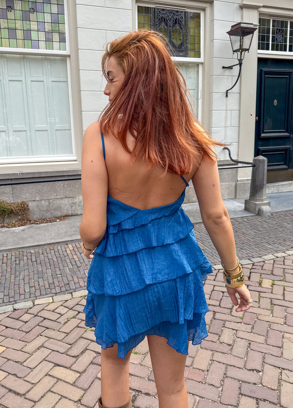 Women's Tiered Ruffle Halter Mini Dress