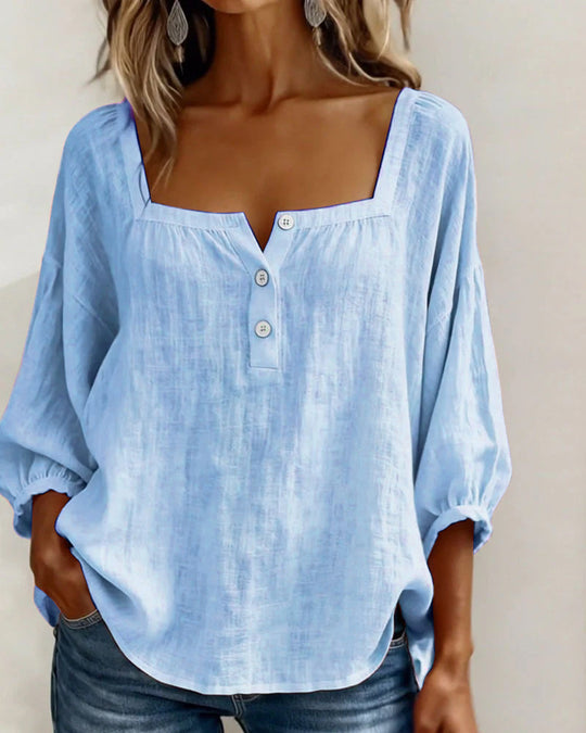 Women's Relaxed Square-Neck Button Detail Blouse