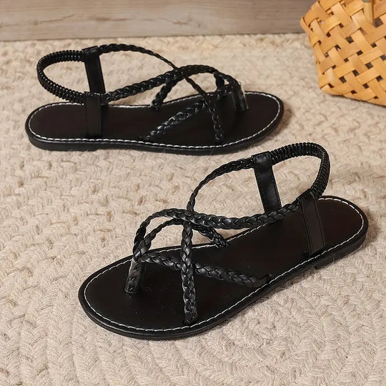 Damen geflochtene Riemchen flache Sandalen