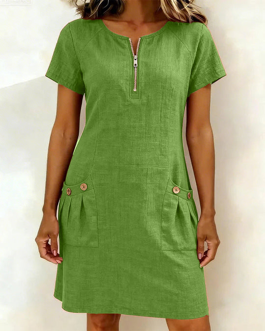 Damen Freizeitkleid mit Reißverschluss und Taschen