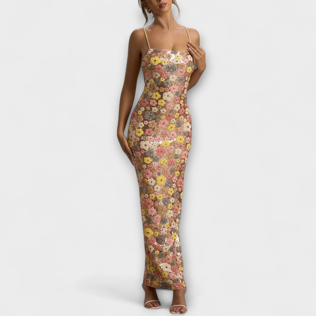 Women's Floral Sequin Bodycon Maxi Dress