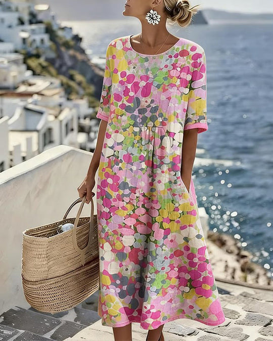 Damen Midikleid mit abstraktem Blumenmuster