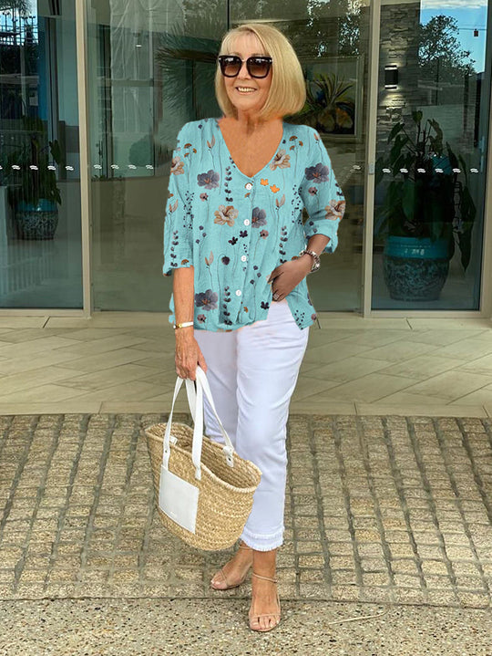 Women's Floral Print Button-Up Casual Blouse