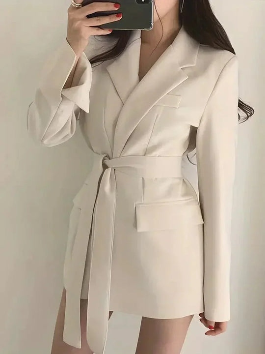 Damen Gürteldesign Wickel Blazer Kleid