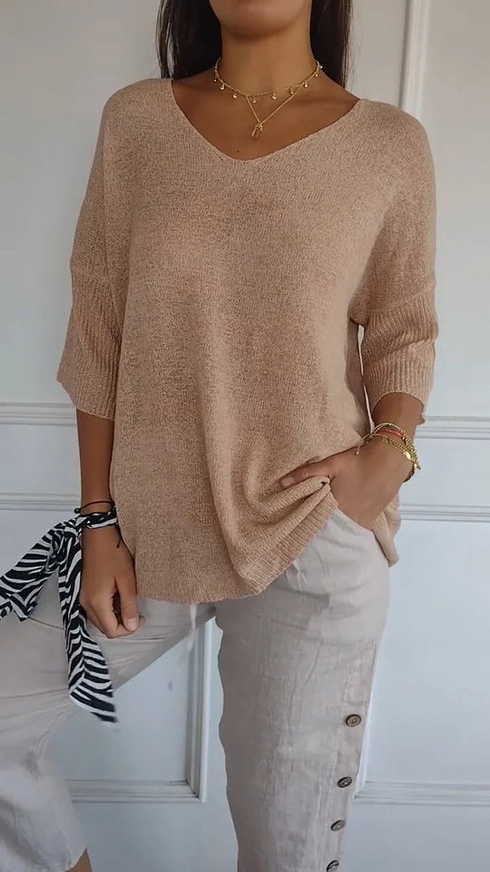 Women's Casual Textured V-Neck Knit Blouse