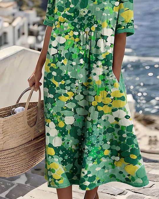 Damen Midikleid mit abstraktem Blumenmuster