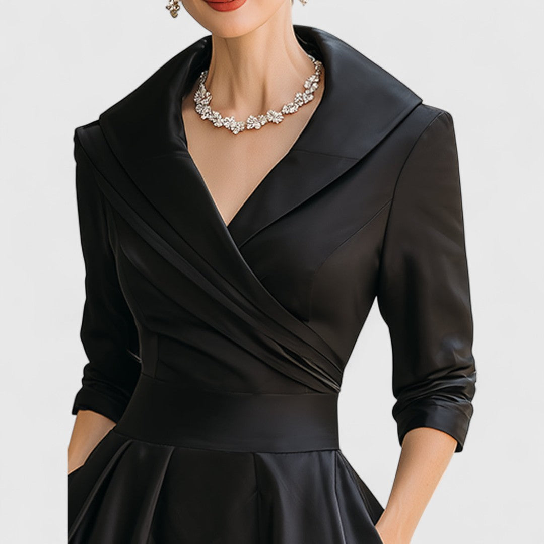 Women's Elegant Satin Wrap Midi Dress with Shawl Collar