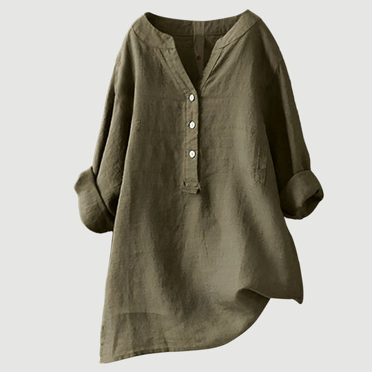 Women's Relaxed Button-Detail Tunic Blouse