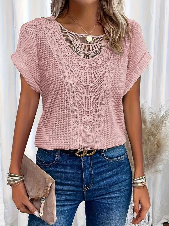 Women's Bohemian Crochet Lace Textured Knit Blouse