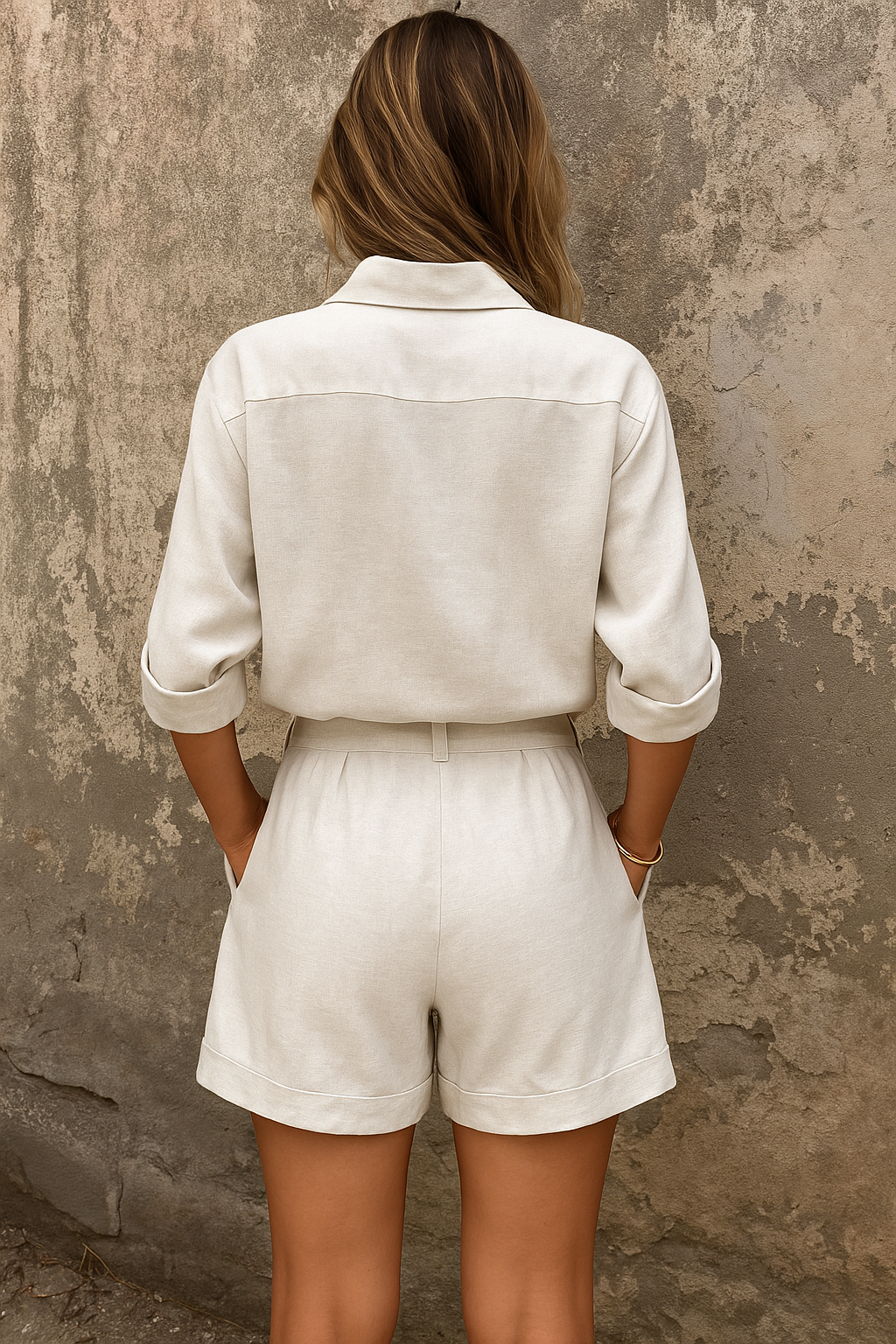 Women's Button-Up Shirt and Shorts Two-Piece Set