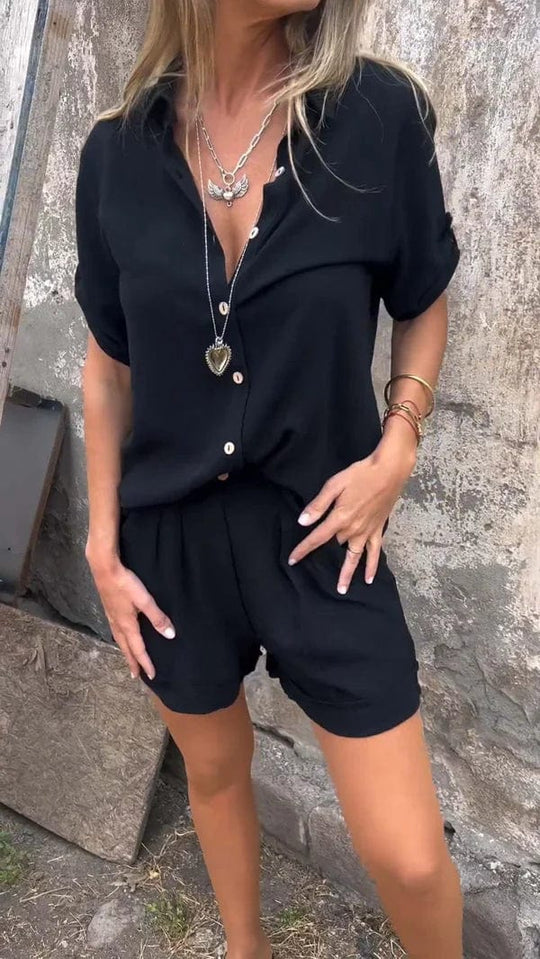 Women's Button-Up Shirt and Shorts Two-Piece Set