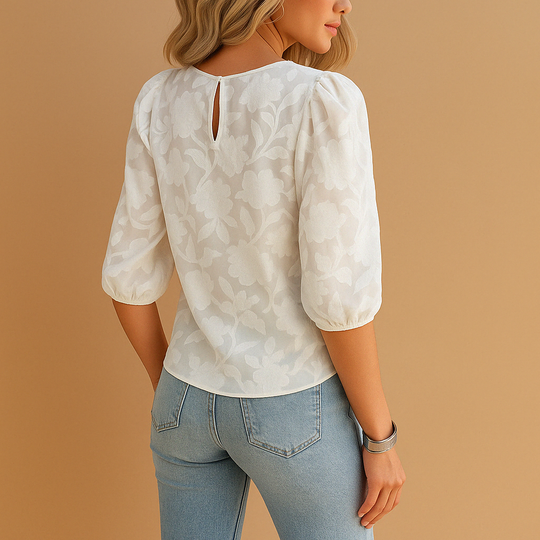 Women's Floral Jacquard Puff Sleeve Blouse
