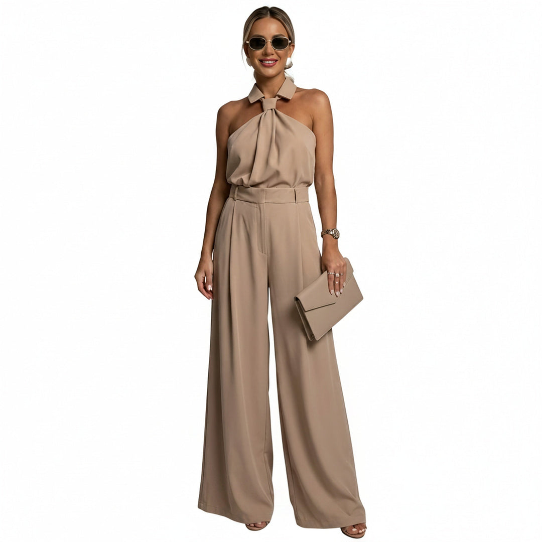 Women's Elegant Halter Neck Wide-Leg Jumpsuit